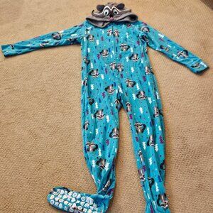 Joe Boxer Adult Onesie Animal Raccoon Hood Pajama Costume with Feet Size Small